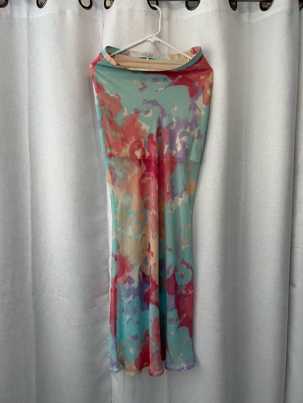 Wayf Multicolor Watercolor sheer skirt Aqua, Pink & Purple